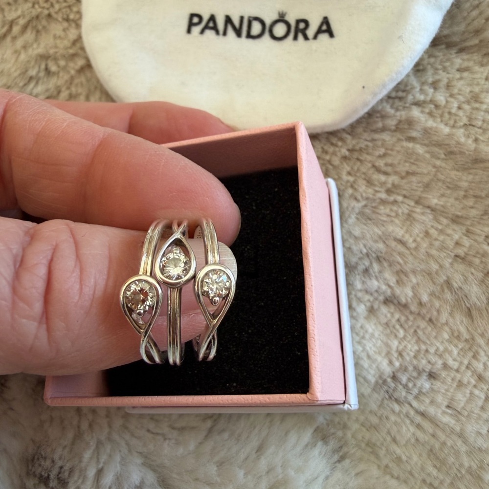 Pandora Sterling Silver Infinity Ring with lab created diamond. - Picture 5 of 7
